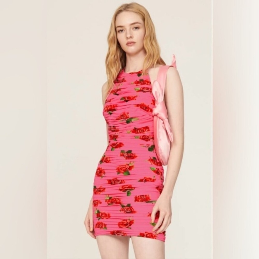 New! Sau Lee Sonia Mni Dress in Pink Rose Print 45419